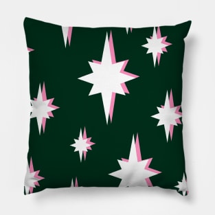 Celestial Stars Pattern in Green, Pink and White Pillow