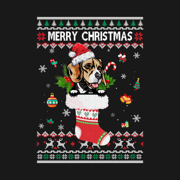 Discover Merry Christmas Beagle In Sock Dog Funny Ugly Xmas - Boston Terrier Christmas - T-Shirt