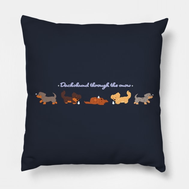 Dachshund through the snow Pillow by HollieBallardArtist