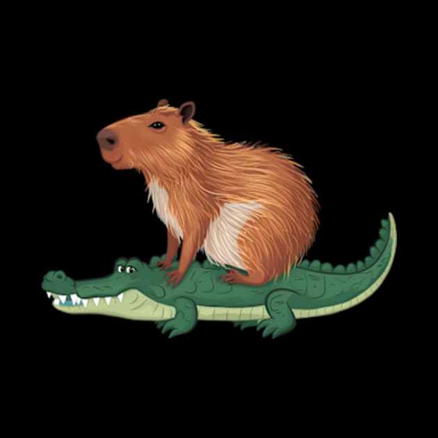 Funny Capybara Riding On a Crocodile by madara art1