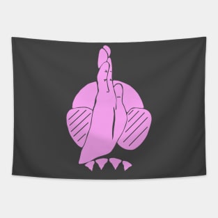 Pink hand signal for shark, scuba diver design Tapestry