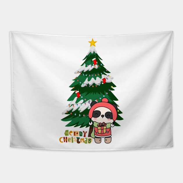 Cute Panda Give Me Present Natal Tapestry by Suga Collection