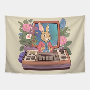 Video Gamer Cute Bunny Girl with Florals Flemish Giant Video Gamer Girlfriend Tapestry