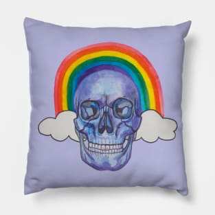 Halloween skull with rainbow Pillow