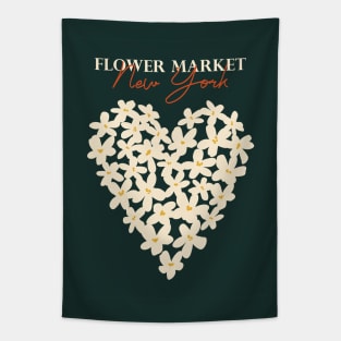 Flower market, New York, Valentine's Day, Heart, Black beige retro art, Aesthetic poster, Abstract flowers Tapestry