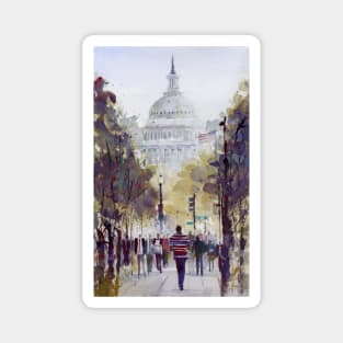 USA Capital Washington DC America Watercolor Cityscape Perfect for Office Magnet