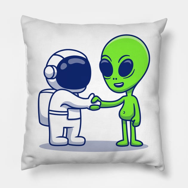 Cute Astronaut Hand Shake With Alien Pillow by Catalyst Labs