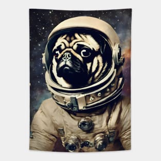 Space Astronaut Pug Vintage Surreal Collage Art Tapestry