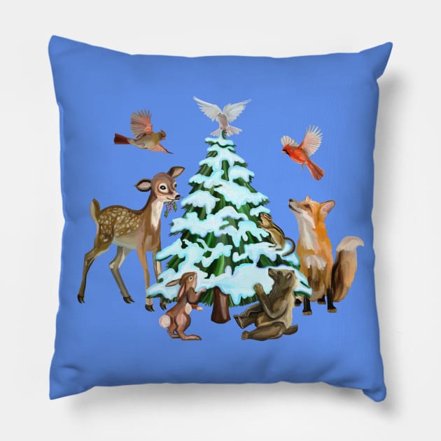 Christmas Woodland Animals of the Forest Pillow by Art by Deborah Camp