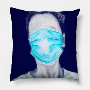 Corona virus / Covid 19 - face mask on my entire face - self portrait. Pillow