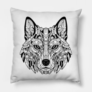 Biomechanical Wolf: An Advanced Futuristic Graphic Artwork with Abstract Line Patterns Pillow