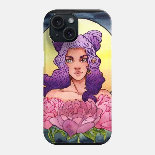 Girl with Purple Ombre Hair and Peonies Phone Case by Doodleholic