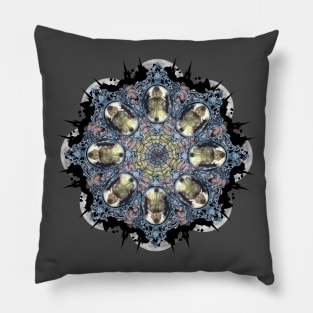 blue ghost in the mirror mandala Pillow