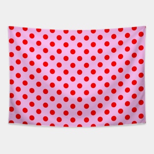 Red Polka Dots Pattern on Pink Background Tapestry