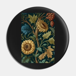 Floral Garden Botanical Print with Fall Gold Flowers Sunflowers and Leaves Pin