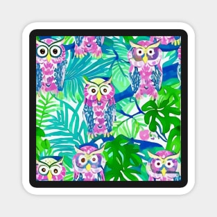 Pink owls in fantasy forest Magnet