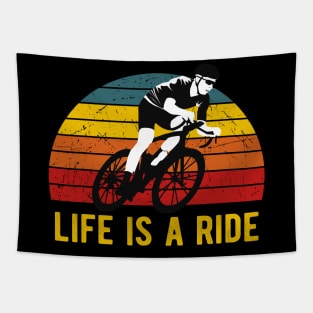 Life Is A Ride Bicycle Cyclist Vintage Cycling Tapestry