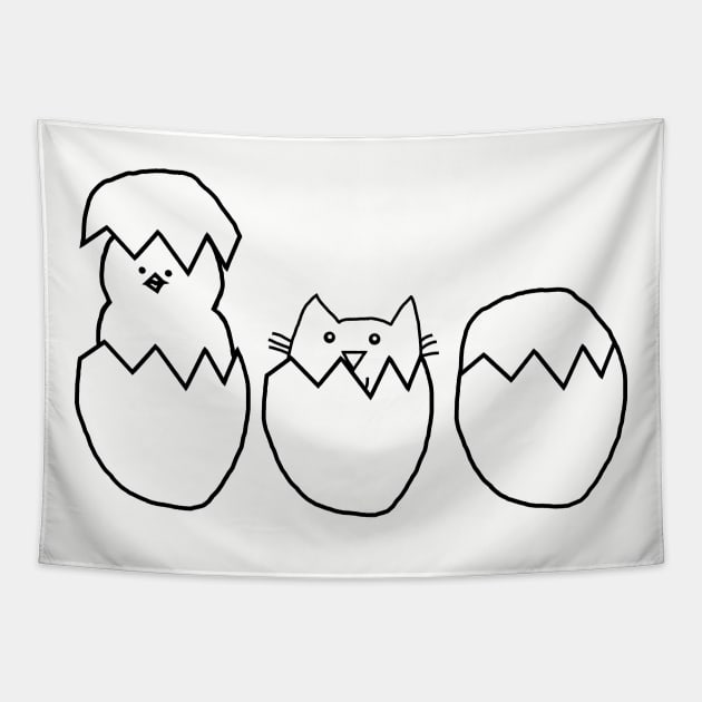 Easter Eggs Cat among the Chickens Outline Tapestry by ellenhenryart