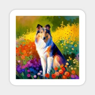 Rough Collie in a Flower Field Magnet