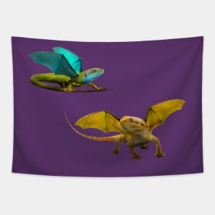 Yellow and Blue Dragon on Purple Tapestry