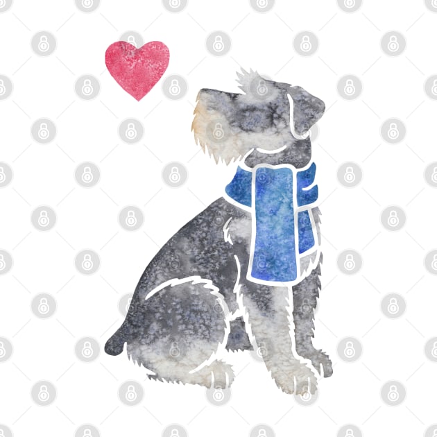 Watercolour Miniature Schnauzer by animalartbyjess