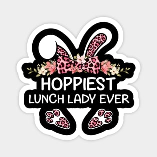 Hoppiest Lunch Lady Ever Leopard Women Girl Easter Day Bunny Magnet