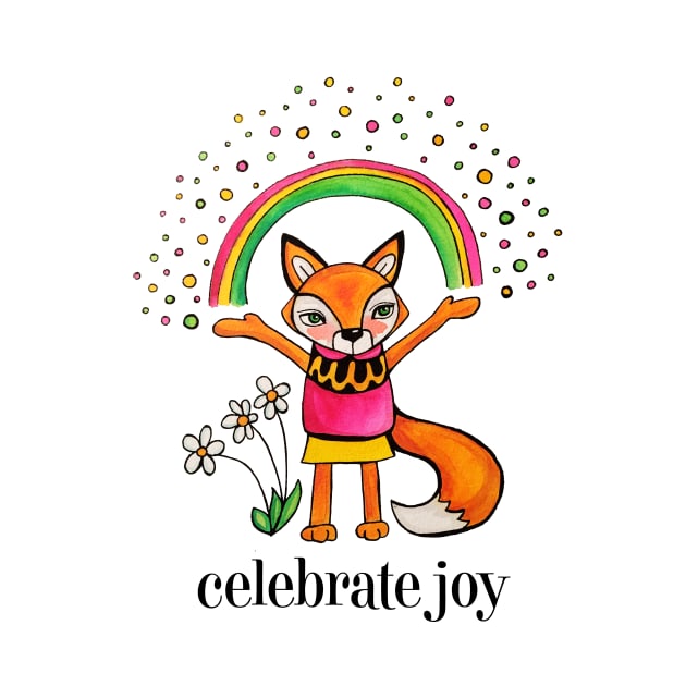 Celebrate Joy: Cute Fox Drawing Watercolor Illustration by mellierosetest