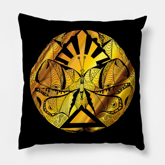 Black Gold Sunrise Abstract Butterfly Pillow by kenallouis