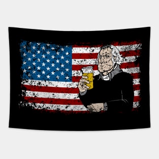 George Washington Drinking Beer July 4th Tapestry