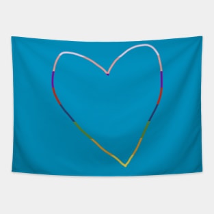 Unconventional Rainbow Heart Outline Tapestry