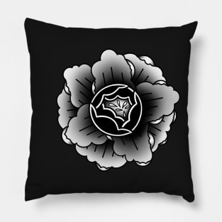 Traditional Blackwork Tattoo Peony Pillow