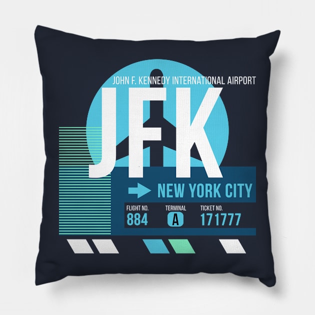 New York City (JFK) Airport // Sunset Baggage Tag Pillow by Now Boarding