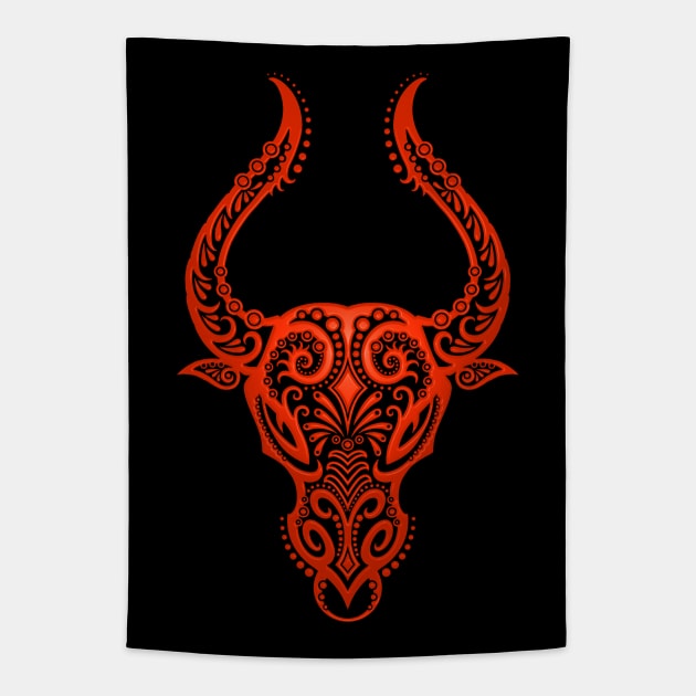 Red Taurus Zodiac Sign Tapestry by jeffbartels