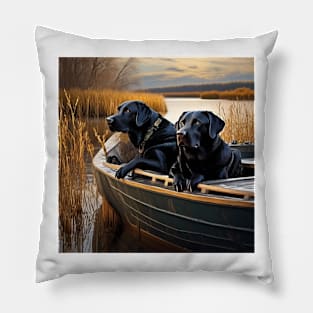 Black Labs on a Boat Pillow