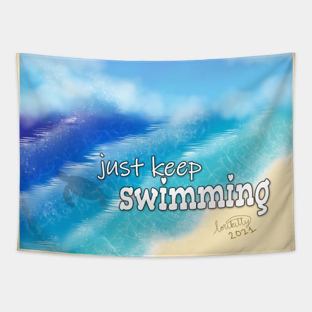 Just Keep Swimming Turtle Beach Tapestry by lorikitty