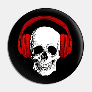 Skull with vintage red headphones Pin