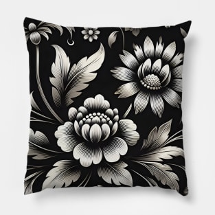 Silver Floral Illustration Pillow