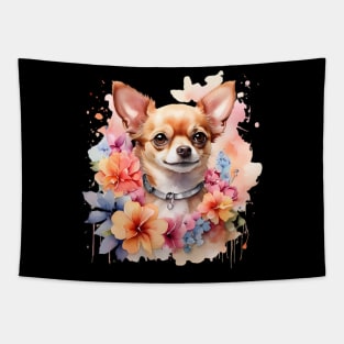 A chihuahua decorated with beautiful watercolor flowers Tapestry
