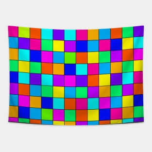 Random Colorful Squares With Black Lines Tapestry