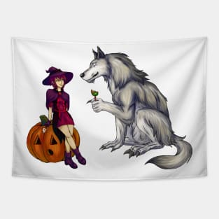 Trick or Treat Werewolf and Witch Tapestry