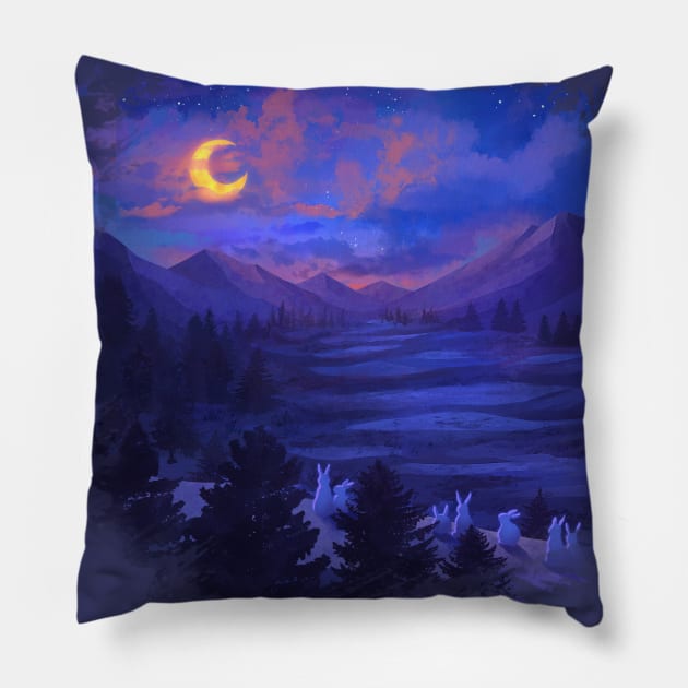 Rabbit under night sky Pillow by KucingKecil