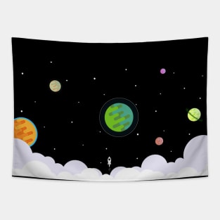 Rocket Launch Into Space with the Planets and Stars Tapestry