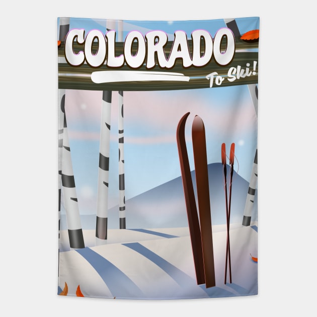 Colorado Ski poster Tapestry by nickemporium1