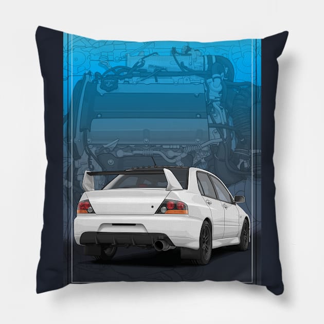 Evo 9 Illustration with 4G63 engine Pillow by ArtyMotive