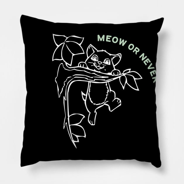 Feline Chic: Meow or Never Cat Tee Alert Pillow by Salaar Design Hub