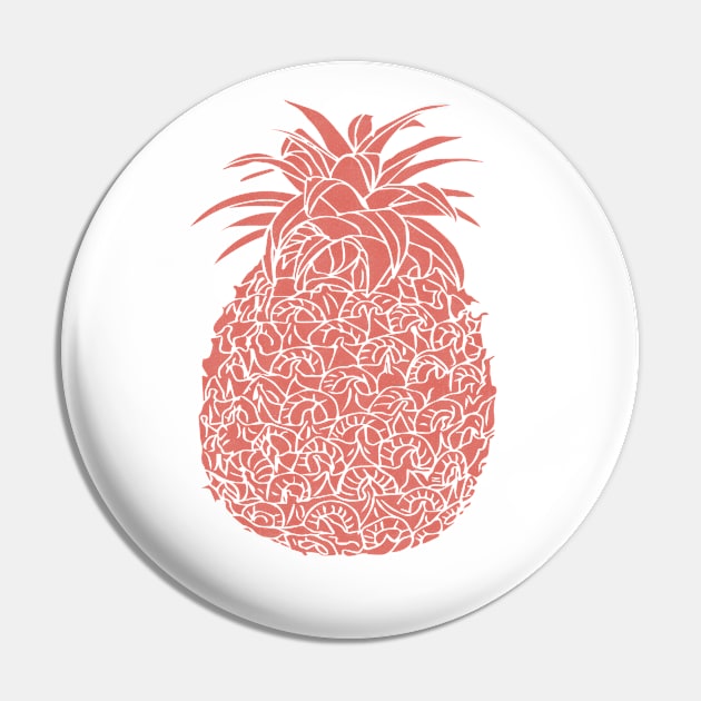 Coral Glitter Filled Pineapple Design Pin by PurposelyDesigned