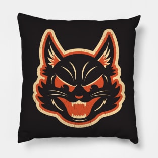 Vintage Angry Halloween Cat Version 2 Pillow