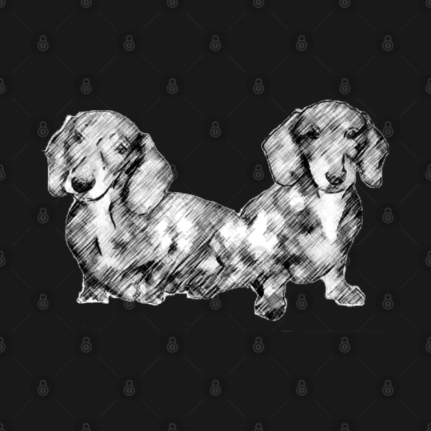 Two Dachshund Puppies Line Drawing Style by tribbledesign