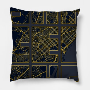 Barcelona, Spain City Map Typography - Gold Art Deco Pillow