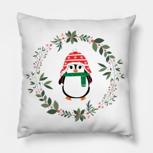 Holiday Penguin and Wreath Pillow